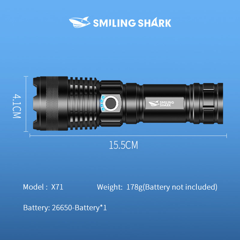 Smiling Shark X71 Super Bright 6000LMS Led Torch 5 Modes Type-C Rechargeable Flashlight Lighting Zoomable Waterproof