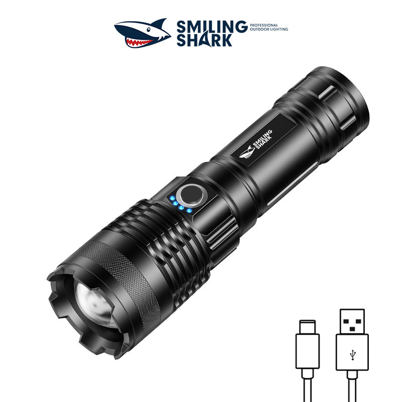 Smiling Shark X71 Super Bright 6000LMS Led Torch 5 Modes Type-C Rechargeable Flashlight Lighting Zoomable Waterproof