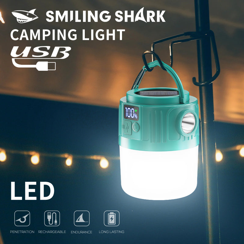Smiling Shark YJ5801 Solar Led Camping Lantern USB Rechargeable Super Bright Digital Display, 6 Modes, USB Power Bank, Phone Charger with Remote Control