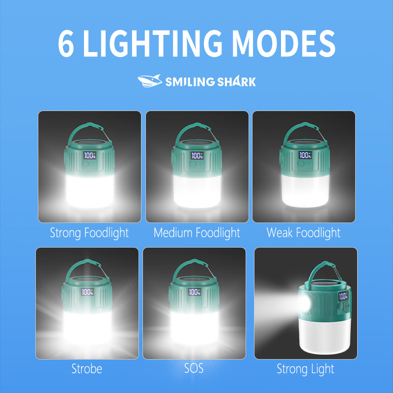 Smiling Shark YJ5801 Solar Led Camping Lantern USB Rechargeable Super Bright Digital Display, 6 Modes, USB Power Bank, Phone Charger with Remote Control