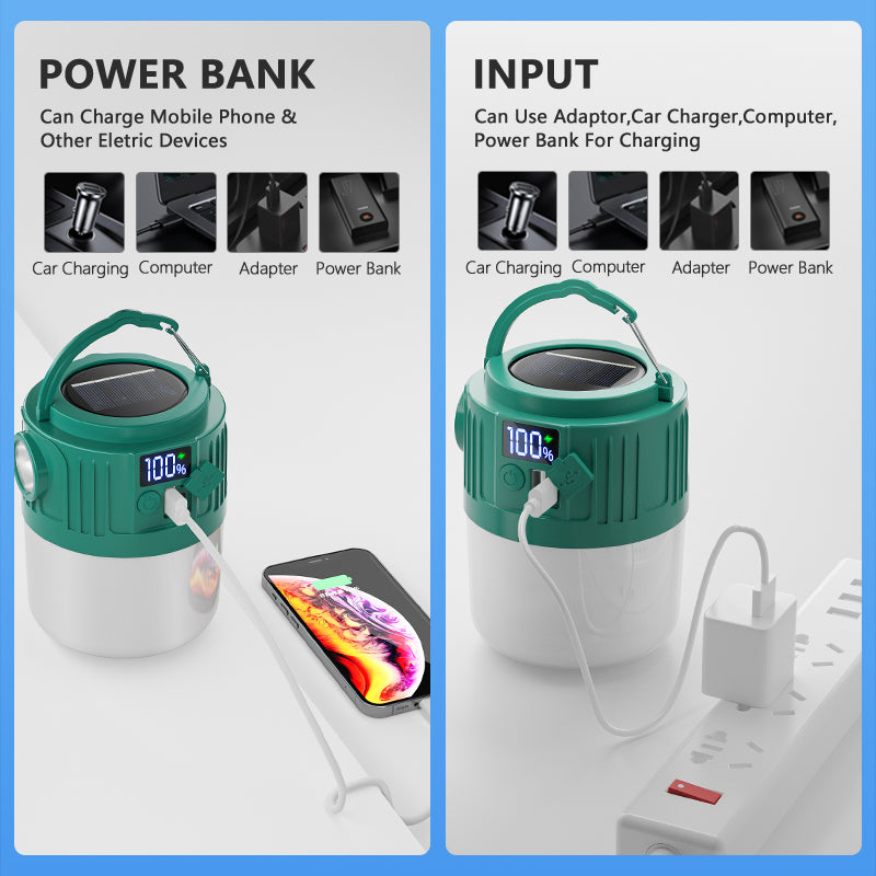 Smiling Shark YJ5801 Solar Led Camping Lantern USB Rechargeable Super Bright Digital Display, 6 Modes, USB Power Bank, Phone Charger with Remote Control