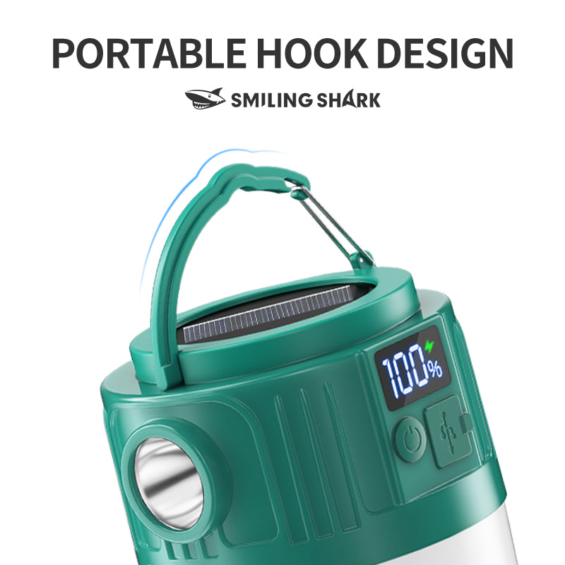Smiling Shark YJ5801 Solar Led Camping Lantern USB Rechargeable Super Bright Digital Display, 6 Modes, USB Power Bank, Phone Charger with Remote Control