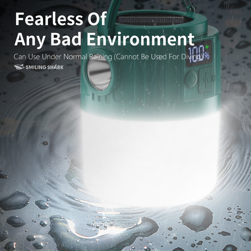 Smiling Shark YJ5801 Solar Led Camping Lantern USB Rechargeable Super Bright Digital Display, 6 Modes, USB Power Bank, Phone Charger with Remote Control