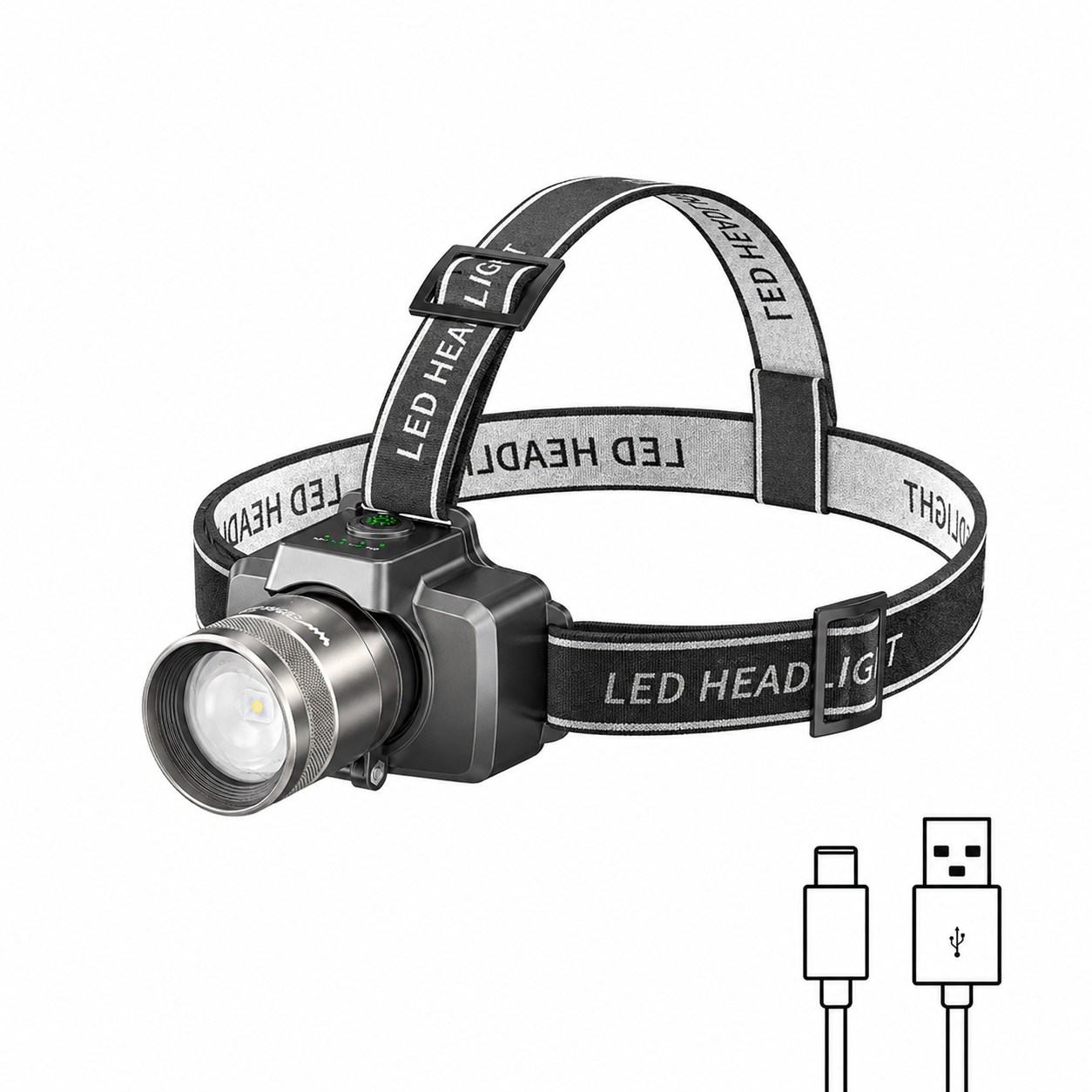 Small Shark TD-3002 6000Lms LED Head Lamp M60 Super Bright Zoomable 4 Modes Type-C Rechargeable Waterproof