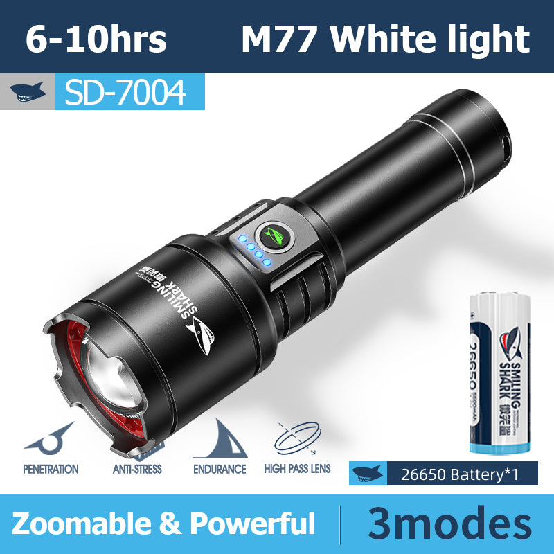 Smiling Shark SD7004 Led Torch Light M77 10000 Lumens 1 Mode USB Rechargeable Zoomable Waterproof