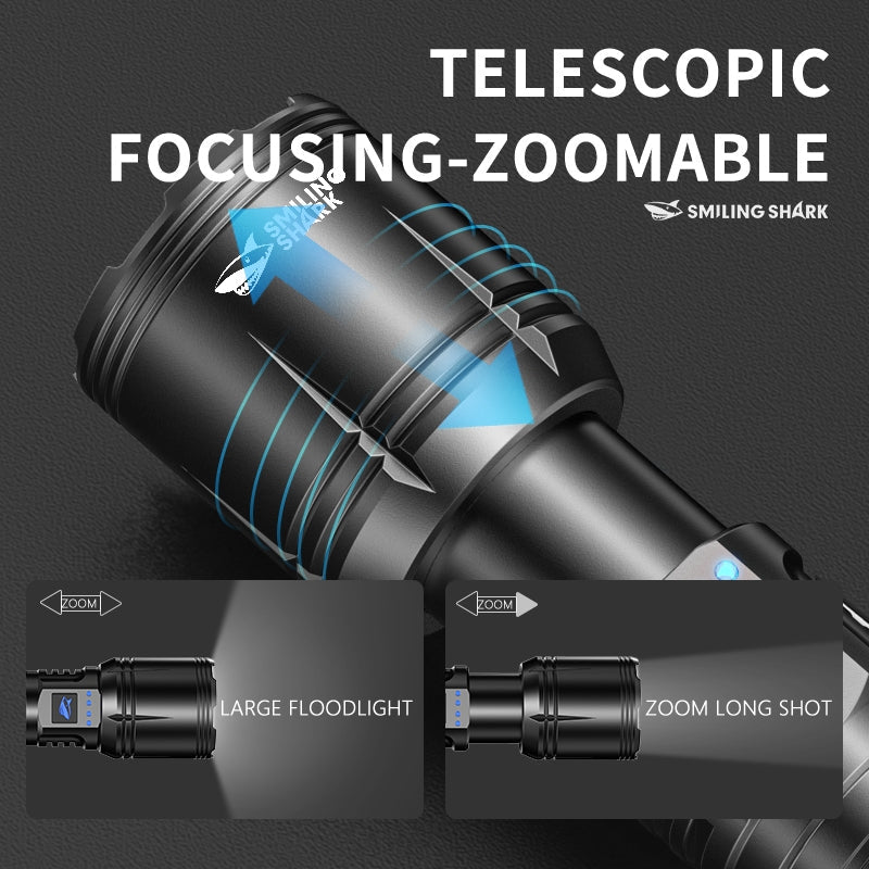SmilingShark SD7171 Torch light Super Bright M60 6000lm Powerful Flashlight with Power Display 4modes Zoomable Type-C Rechargeable Waterproof for Camping Hiking Household