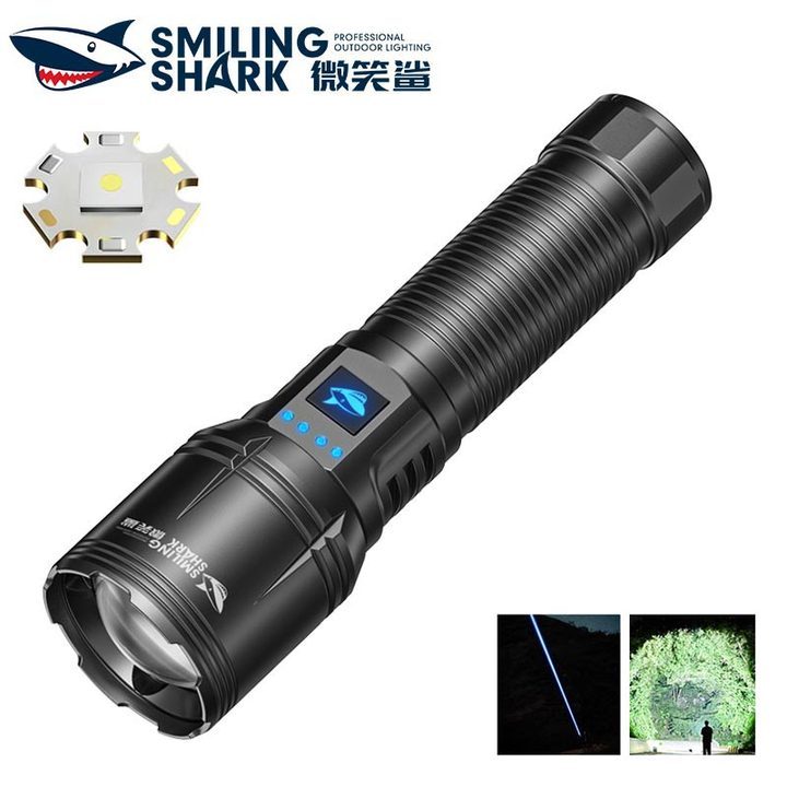SmilingShark SD7171 Torch light Super Bright M60 6000lm Powerful Flashlight with Power Display 4modes Zoomable Type-C Rechargeable Waterproof for Camping Hiking Household