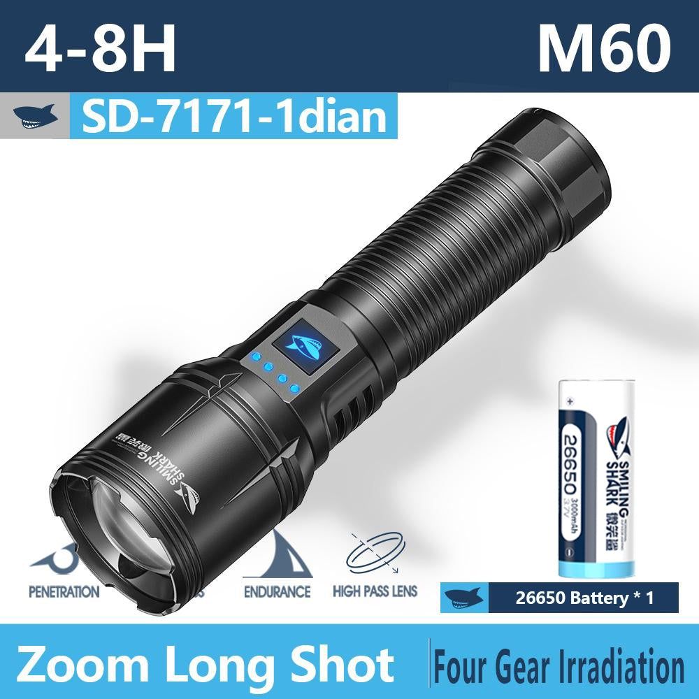 SmilingShark SD7171 Torch light Super Bright M60 6000lm Powerful Flashlight with Power Display 4modes Zoomable Type-C Rechargeable Waterproof for Camping Hiking Household