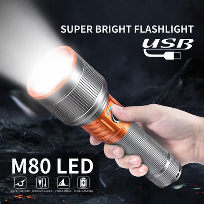 Smiling Shark SD-5410 M80 LED Torch, Zoomable, 5Modes, 5000mAh, Type-C Charge, Power Display