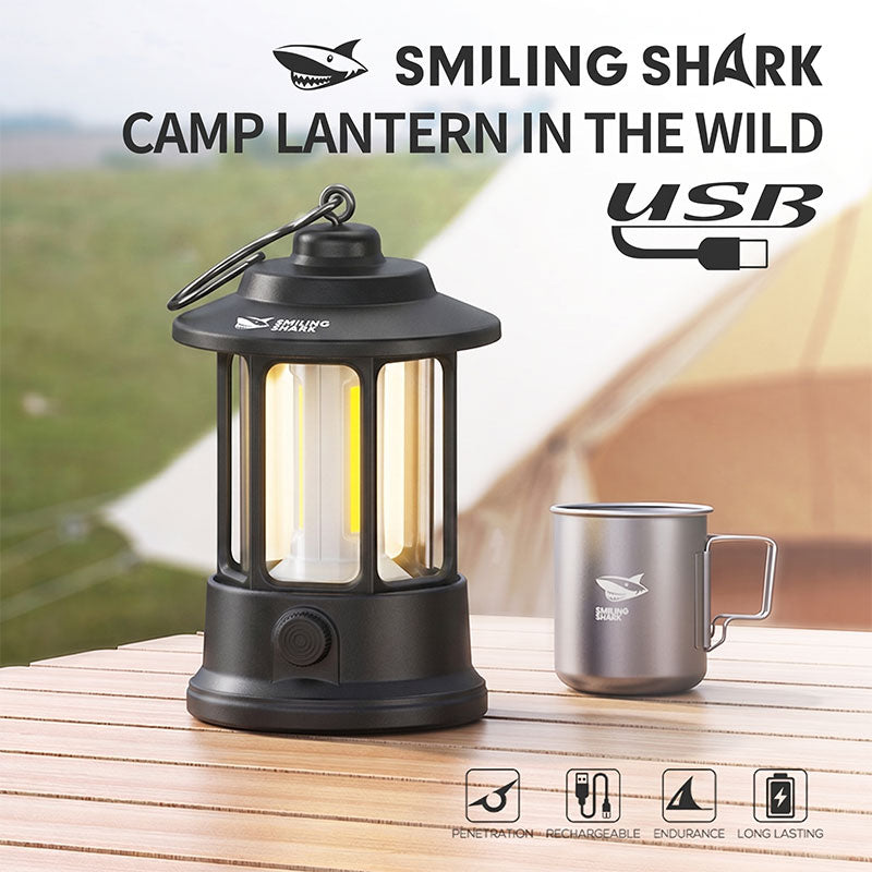 Smiling Shark LY-8348 Retor LED Camping Lantern Lamp Rechargeable Hanging Cob Floodlight