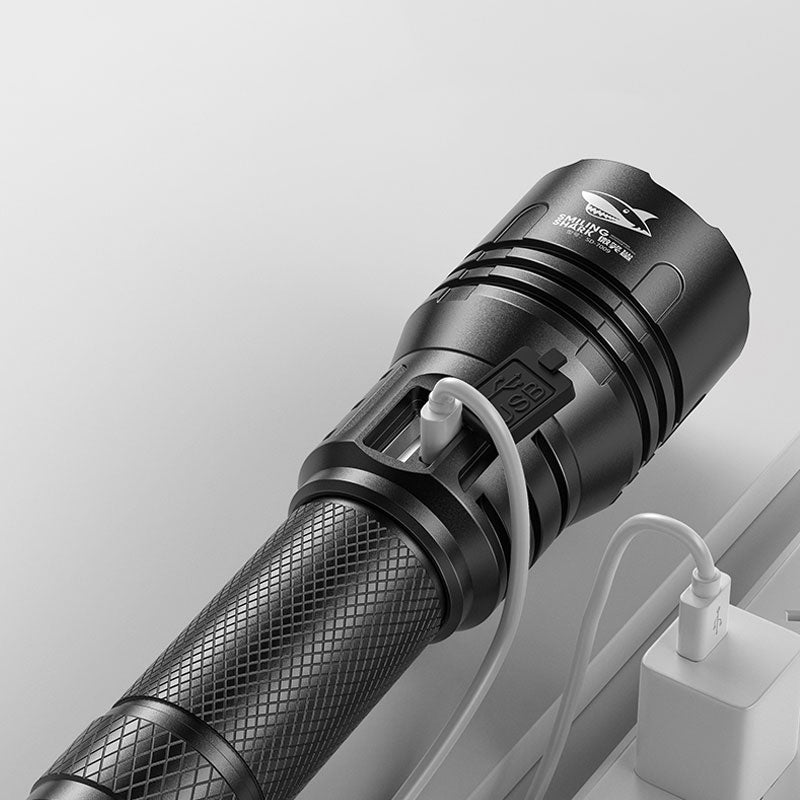 Smiling Shark -SD7009 Flashlight 12000 Lumens Type-C Rechargeable Flashlight Lighting Torch 3 modes Zoomable Waterproof Light With Power Bank Function