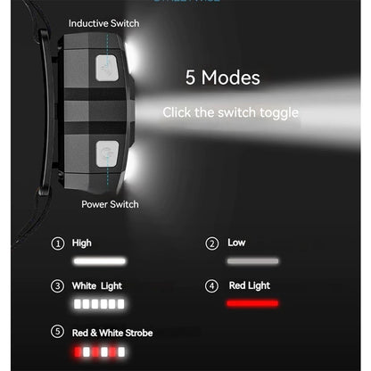 Smiling Shark 0168D 2000LM Sensor Headlamp Red /White Light, USB-C Rechargeable Waterproof Headlight