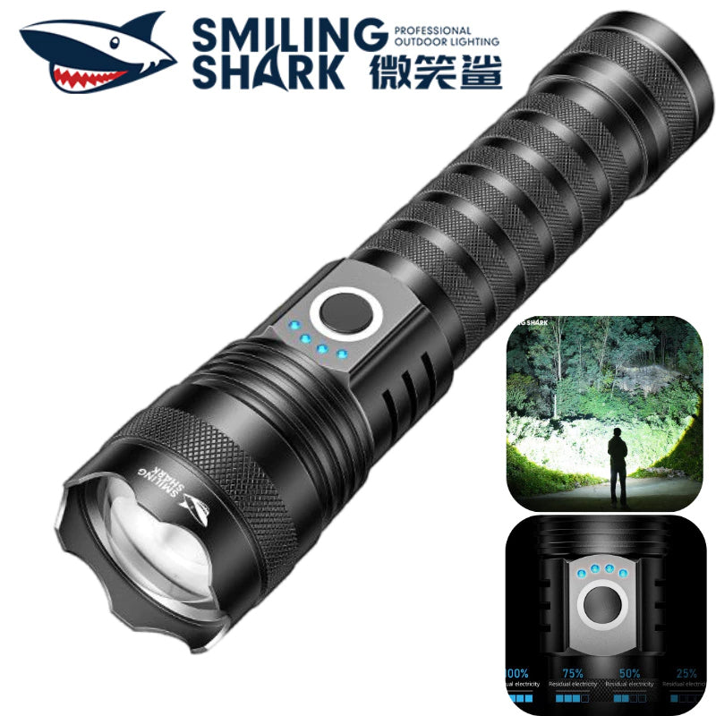 Smiling Shark SD-5395 LED Flashlight Super Bright M60 7000LM 4 Mode Type-c Rechargeable Torch Light Waterproof Zoomable