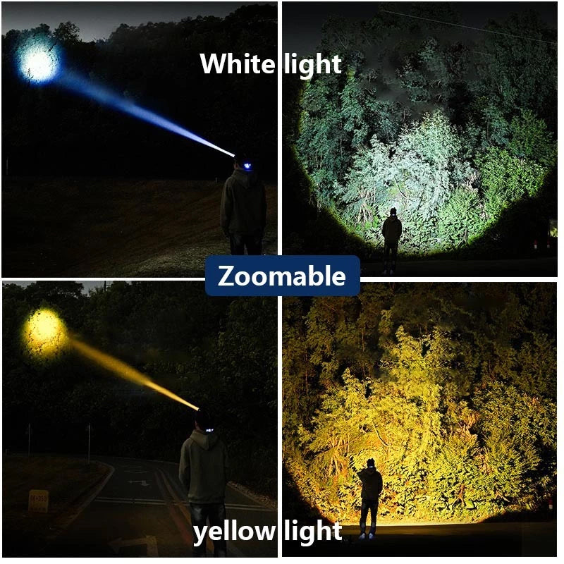 Smiling Shark 6000LM LED Headlamp 3-Color White/Yellow/Blue Modes Rechargeable Zoom Headlight-0157C