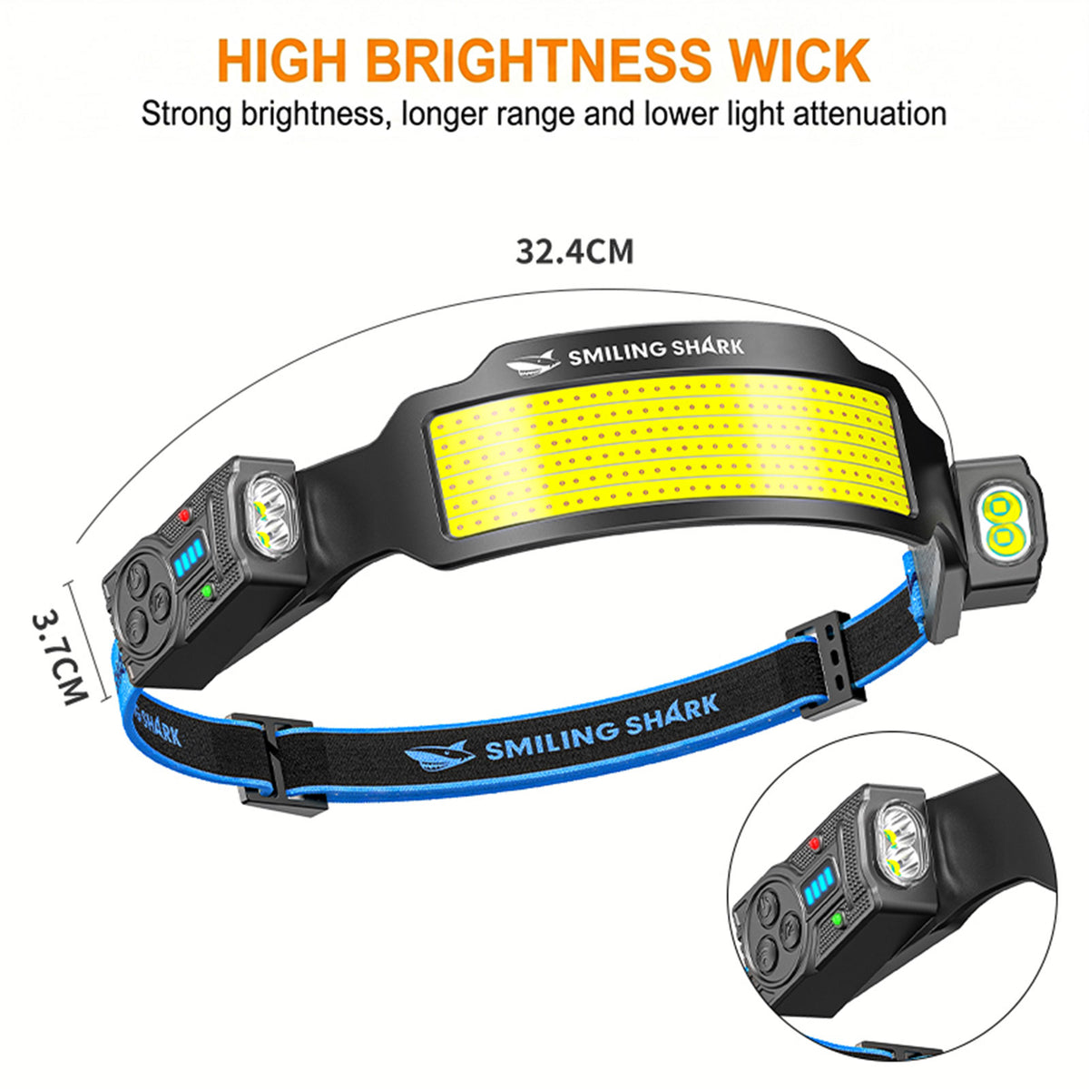 Smiling Shark S-01F Super Bright COB LED Headlamp 6 Modes Wave Sensor USB-C Rechargeable 2400mAh