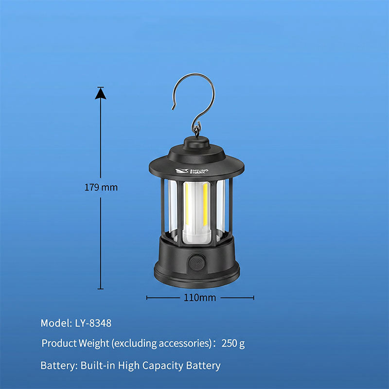 Smiling Shark LY-8348 Retor LED Camping Lantern Lamp Rechargeable Hanging Cob Floodlight