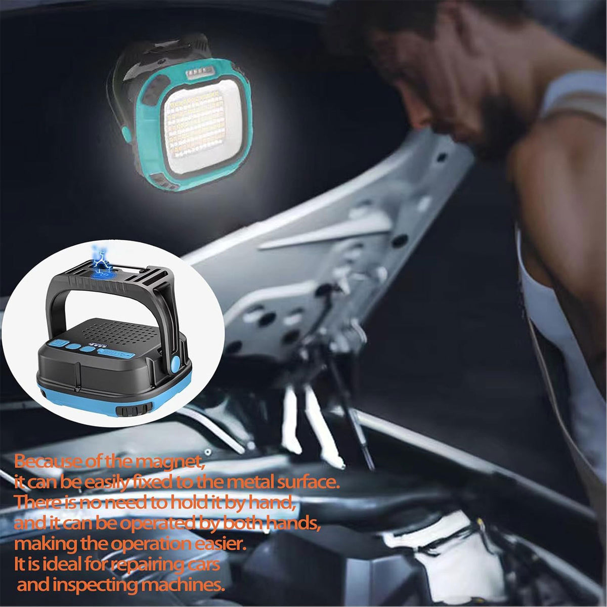 Smiling Shark GZ-0892 COB LED Work Light ,142 LED, 18 Modes, IPX6 Type C Rechargeable Magnetic Camping Lamp,18650/AAA,