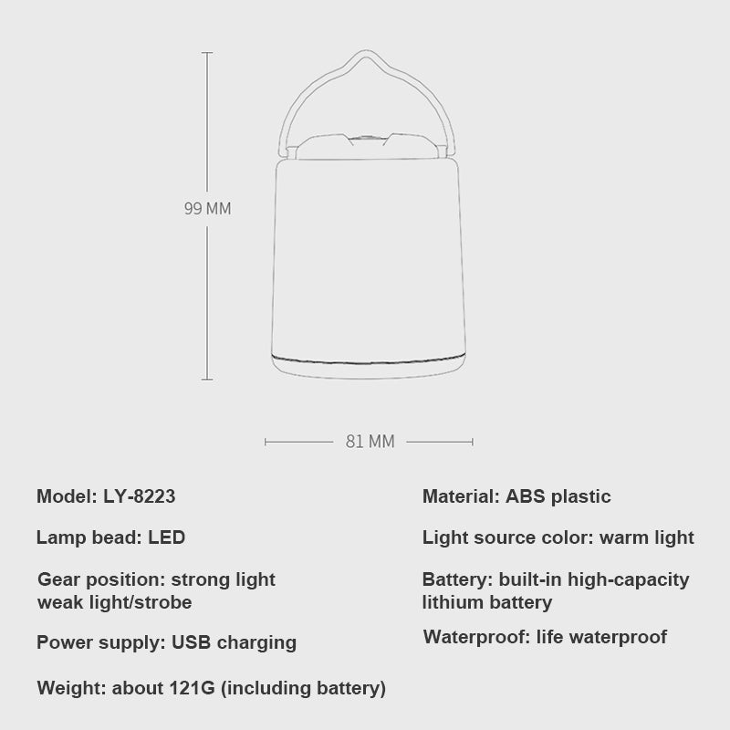 SmilingShark LY8223 LED Camping Lamp Yellow Camping Light 3modes USB Rechargeable Waterproof for outdoor Camping Emergency
