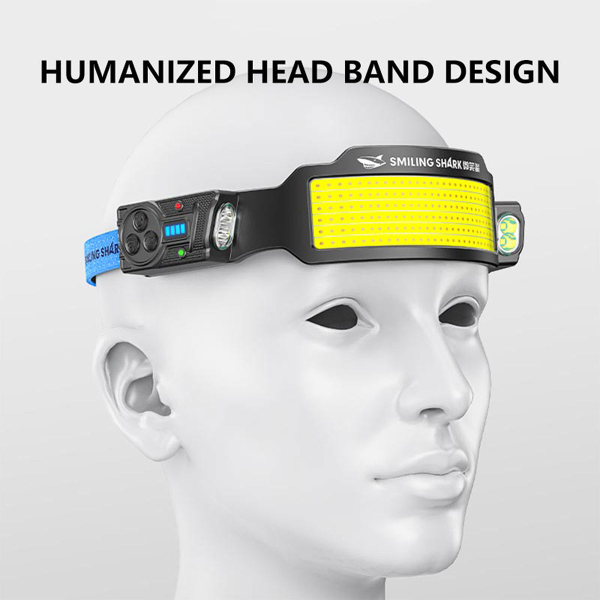 Smiling Shark S-01F Super Bright COB LED Headlamp 6 Modes Wave Sensor USB-C Rechargeable 2400mAh