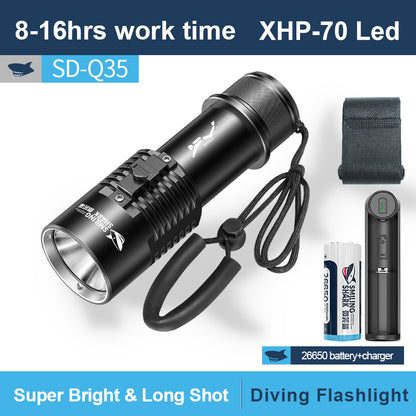 Smiling Shark SD-Q35 Super Bright 6000LM Scuba Diving Torch 40M IPX8 Professional Flashlight IPX8 Waterproof 40m Flashlight for Diving