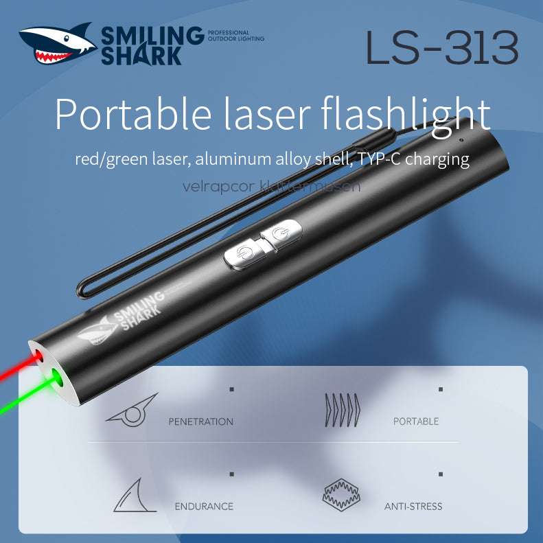 SmilingShark Portable Green & Red Laser Pointer Laser Pen Light Type-C Rechargeable Cat Play Laser Light Pen-313-black