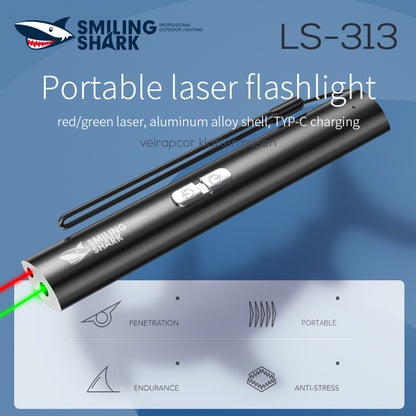 SmilingShark Portable Green & Red Laser Pointer Laser Pen Light Type-C Rechargeable Cat Play Laser Light Pen-313-black