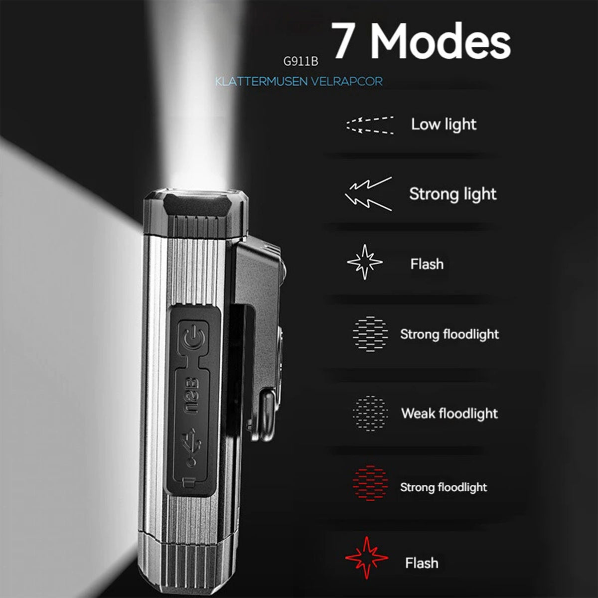 Smiling Shark G-911B Magnetic Torch Work Light, 7 Modes, Power Bank, COB