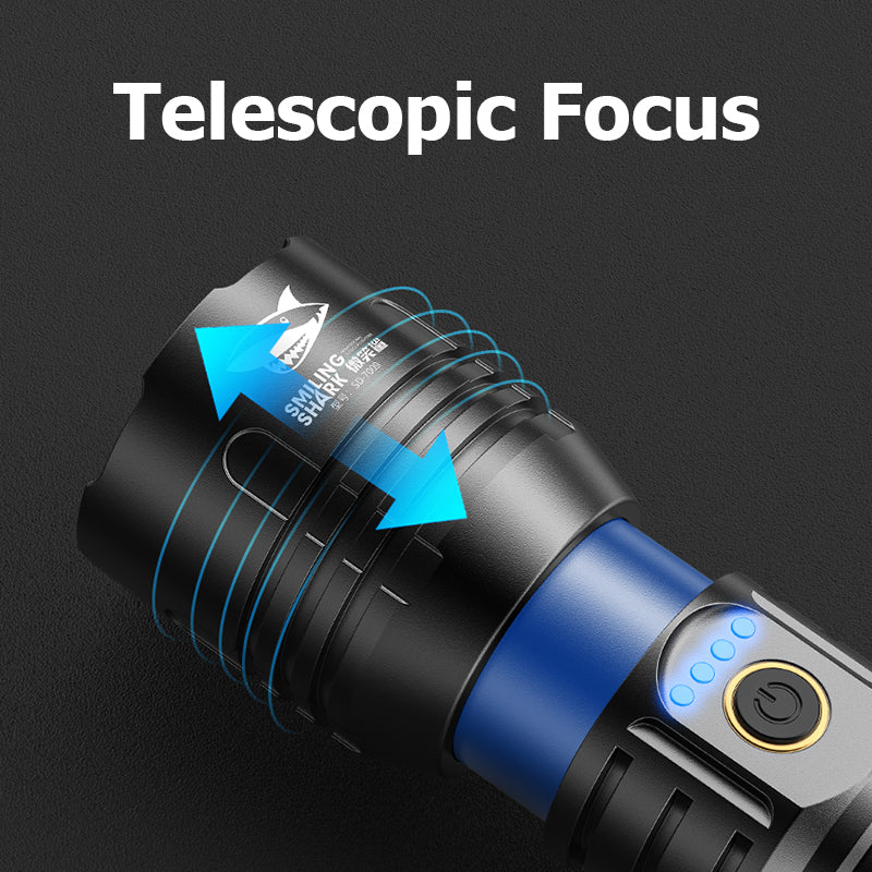 Smiling Shark -SD7009 Flashlight 12000 Lumens Type-C Rechargeable Flashlight Lighting Torch 3 modes Zoomable Waterproof Light With Power Bank Function