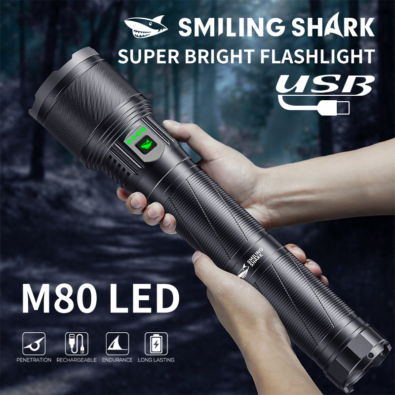 Smiling Shark SD-5276  Super Bright 14400mAh M80 10000 lumens Rechargeable Torch Type-C Zoomable Aluminum Body Power Bank 5 Modes Waterproof  With Power Bank Function