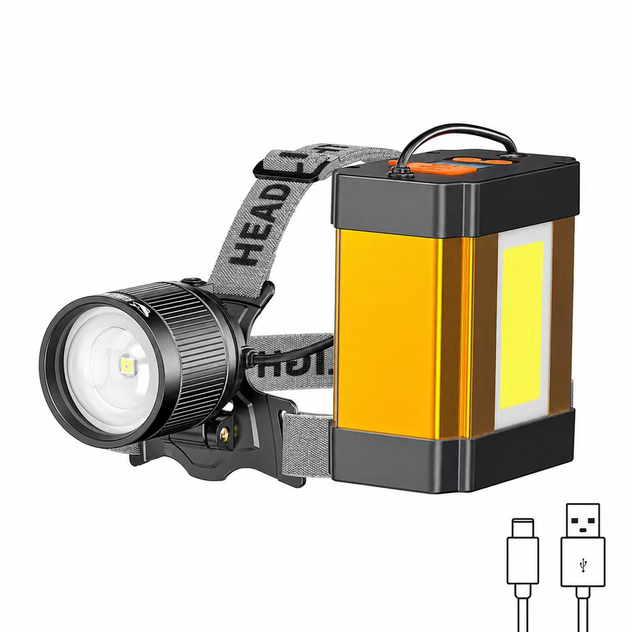 Smiling Shark TD-0262 Super Bright 10000 Lumens LED Rechargeable Headlights COB Floodlight Zoomable Type-C