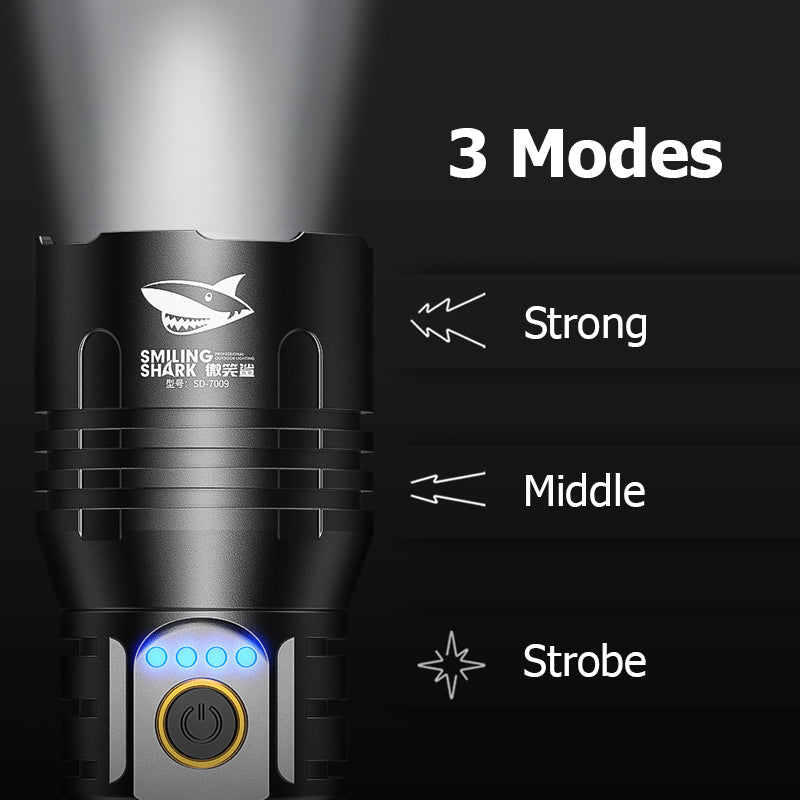 Smiling Shark -SD7009 Flashlight 12000 Lumens Type-C Rechargeable Flashlight Lighting Torch 3 modes Zoomable Waterproof Light With Power Bank Function