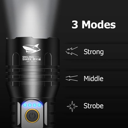 Smiling Shark -SD7009 Flashlight 12000 Lumens Type-C Rechargeable Flashlight Lighting Torch 3 modes Zoomable Waterproof Light With Power Bank Function