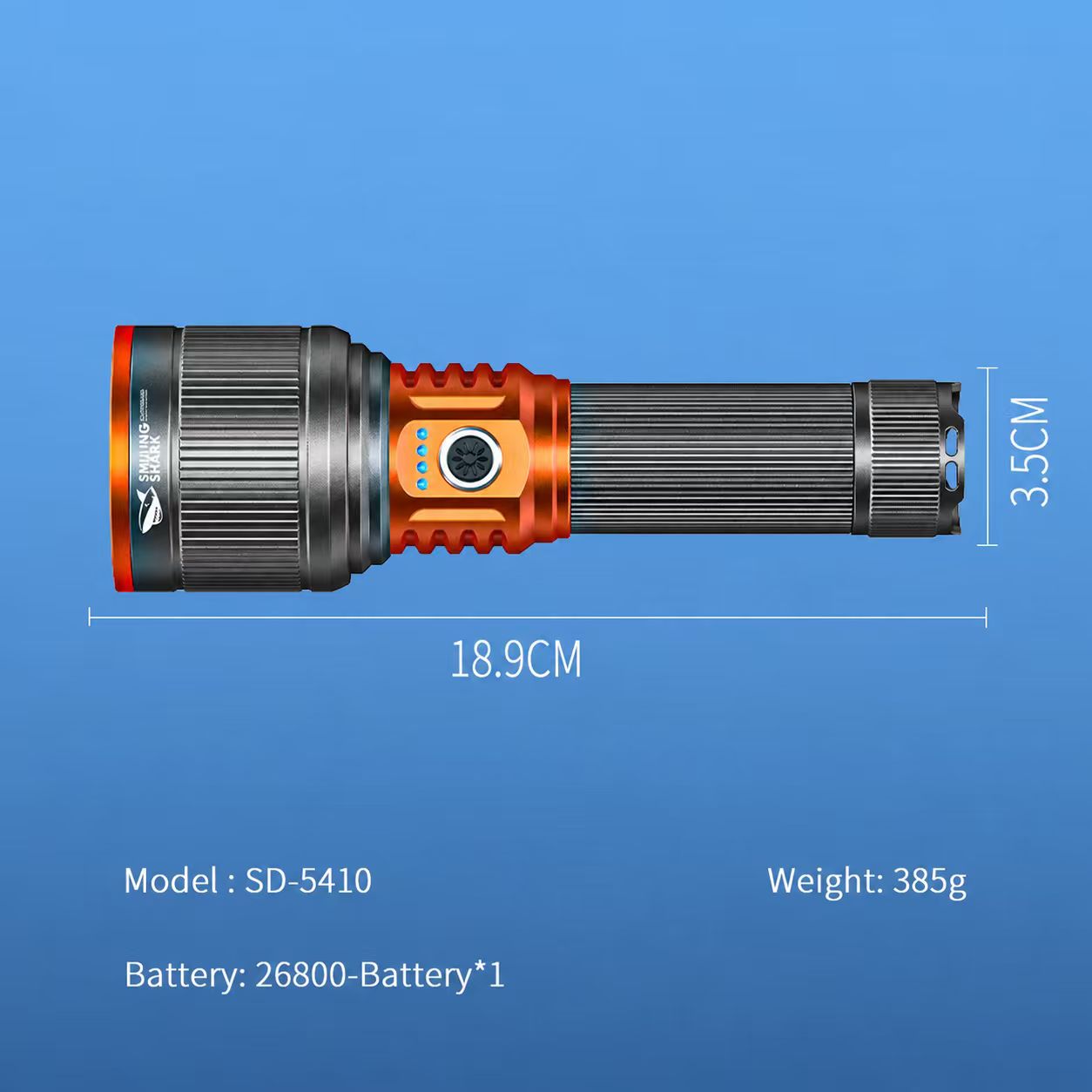 Smiling Shark SD-5410 M80 LED Torch, Zoomable, 5Modes, 5000mAh, Type-C Charge, Power Display