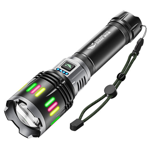 SmilingShark SD5270 Powerful Torch Light Super Bright M80 8400lm Flashlight 5modes Type-C Rechargeable with Color fluorescence Waterproof for Camping Hiking Work
