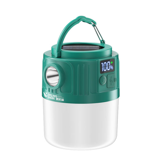 Smiling Shark YJ5801 Solar Led Camping Lantern USB Rechargeable Super Bright Digital Display, 6 Modes, USB Power Bank, Phone Charger with Remote Control
