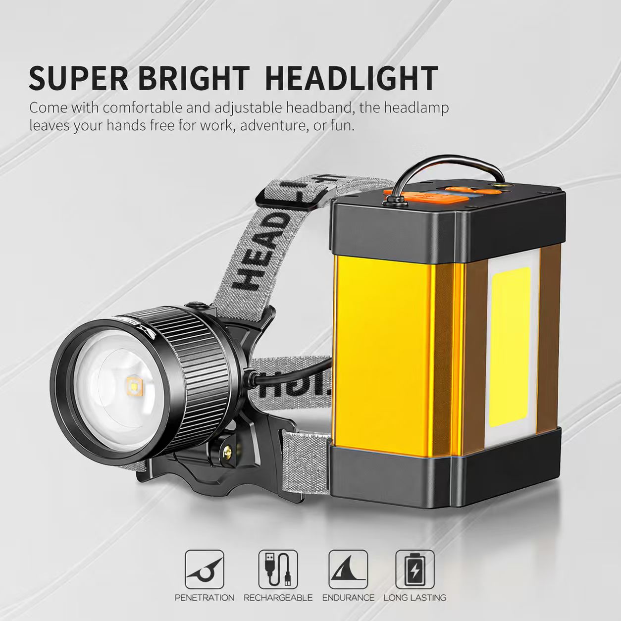 Smiling Shark TD-0262 Super Bright 10000 Lumens LED Rechargeable Headlights COB Floodlight Zoomable Type-C