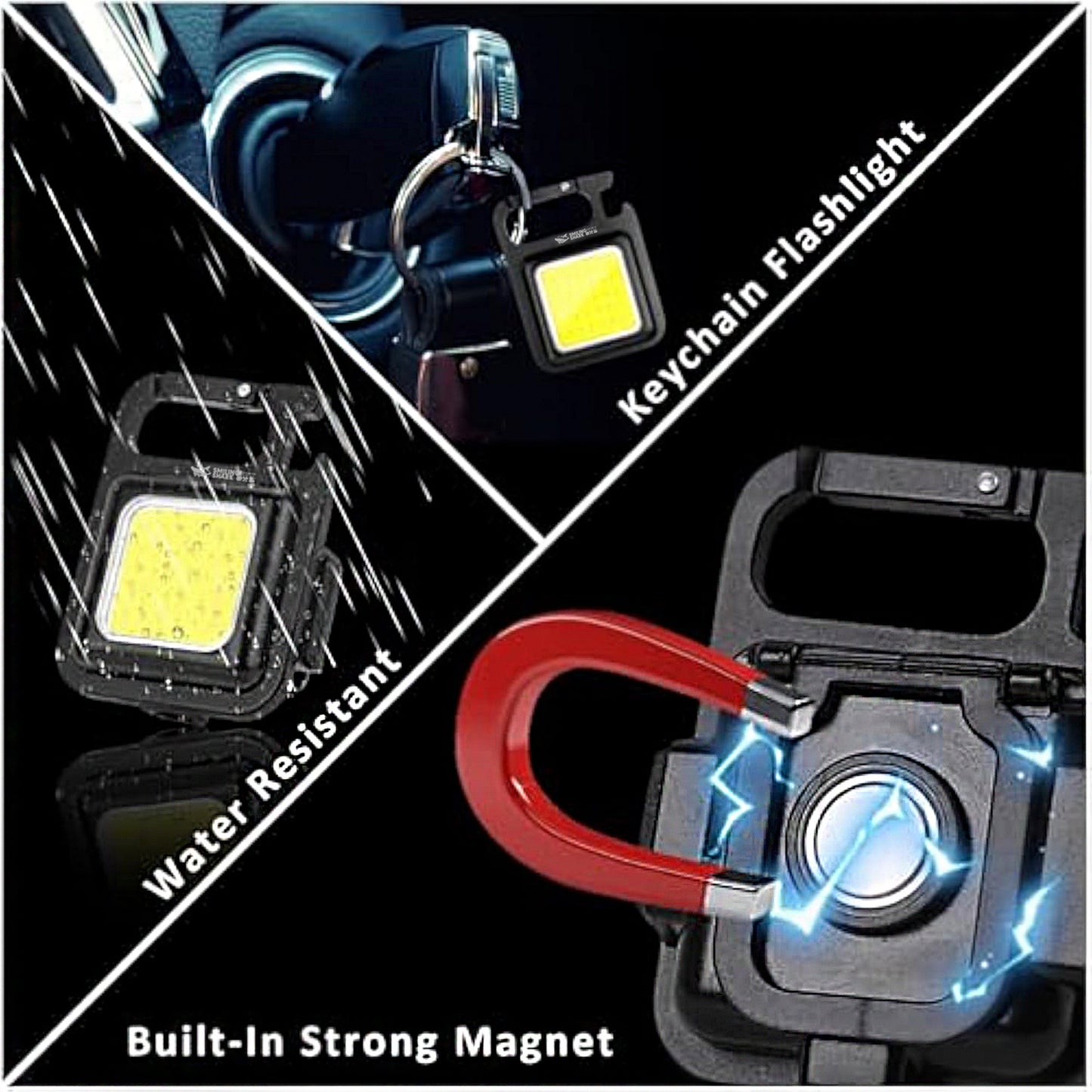 Smiling Shark 2 Pack Tip-003 Rechargeable Magnetic Keychain Flashlight COB Torch light 4 Modes with Bracket Bottle Opener