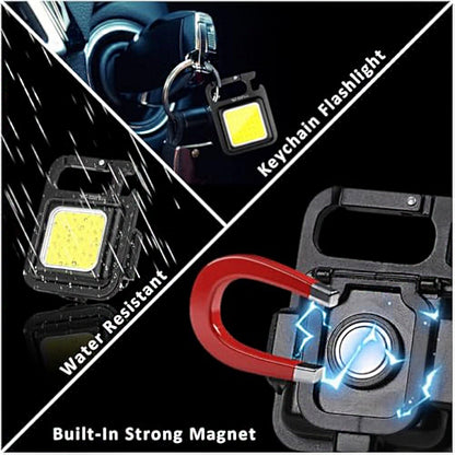 Smiling Shark 2 Pack Tip-003 Rechargeable Magnetic Keychain Flashlight COB Torch light 4 Modes with Bracket Bottle Opener