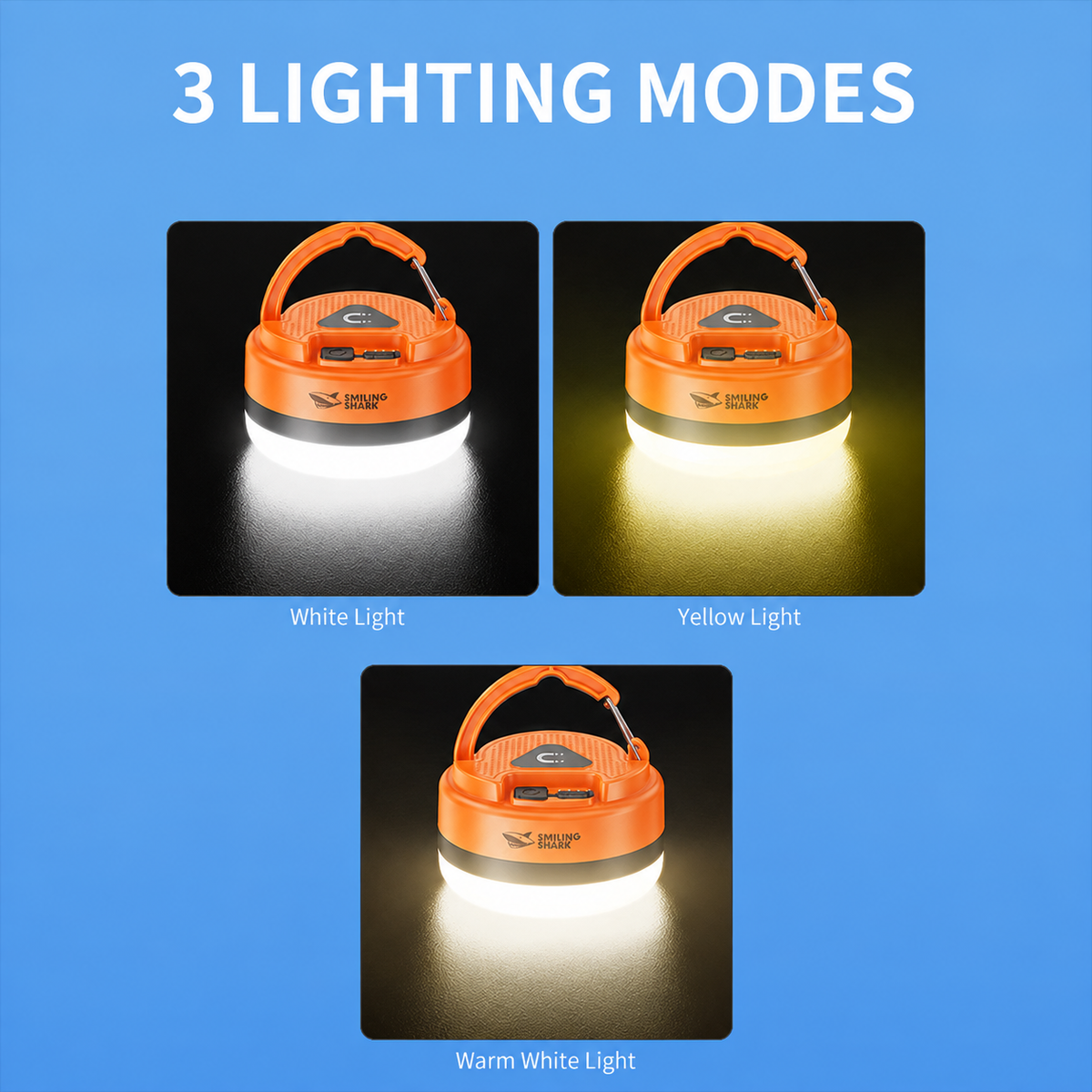 Smiling Shark 8308 Rechargeable Magnetic Camping Light Type-C , 3 Modes, Hook,Camping Lamp