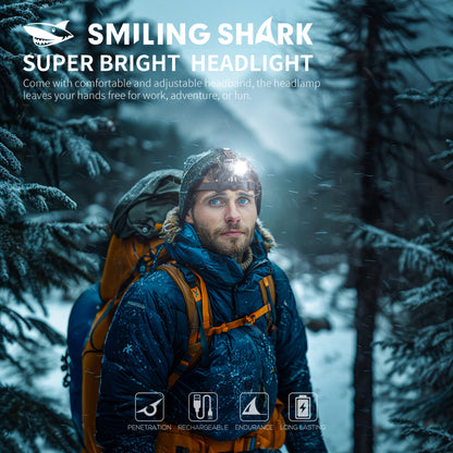 Smiling Shark K225B Led Headlights 6000 LMS LED Headlamp Torch Usb Rechargeable Headlight With Two 18650 Headlamp Battery Zoomable Type-C Waterproof With Sensor Switch