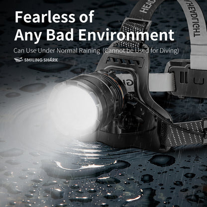 Smiling Shark K225B Led Headlights 6000 LMS LED Headlamp Torch Usb Rechargeable Headlight With Two 18650 Headlamp Battery Zoomable Type-C Waterproof With Sensor Switch