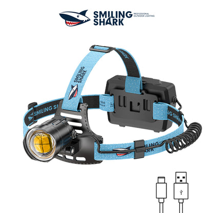 Smiling Shark K808 Super Bright 6000 Lumens Led Headlamp  8400mAh Battery Long Last Zoomable 3 Modes USB Rechargeable Waterproof LED Headlamp for Camping/Hiking