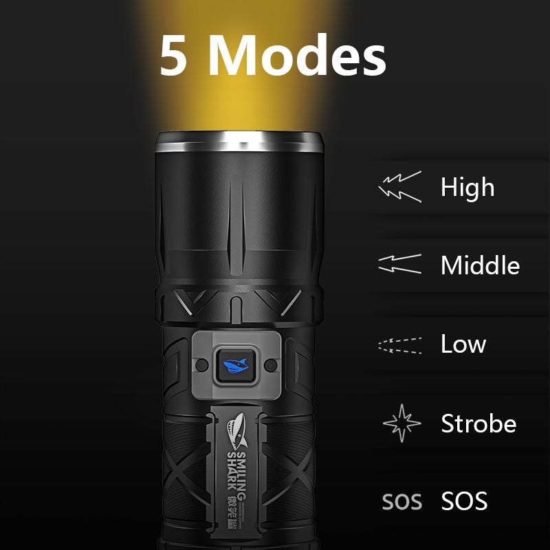 Smiling Shark SD-7100 Flashlight Super Bright 10000 lumens Torches Rechargeable Type-C Usb Rechargeable Zoomable Waterproof With Powerbank Function&nbsp;