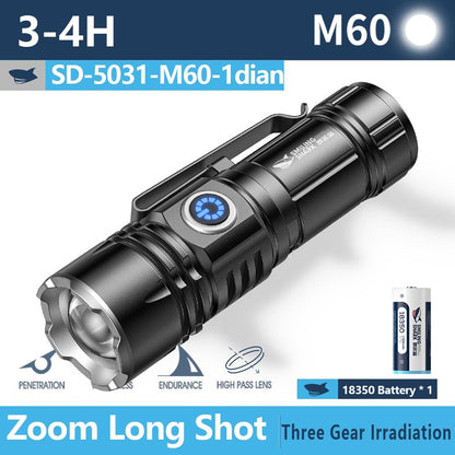 Smiling shark SD5031 Super Bright Portable 6000 Lumens  Flashlight With Clip Type-C Rechargeable 3 Modes Zoomable Waterproof Tail With Magnet