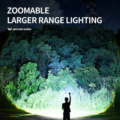 Smiling Shark SD-5276  Super Bright 14400mAh M80 10000 lumens Rechargeable Torch Type-C Zoomable Aluminum Body Power Bank 5 Modes Waterproof  With Power Bank Function