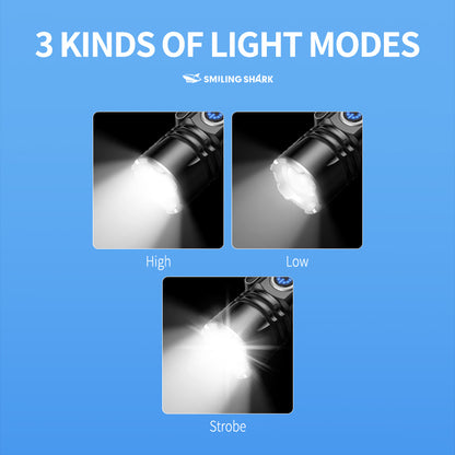 Smiling shark SD5031 Super Bright Portable 6000 Lumens  Flashlight With Clip Type-C Rechargeable 3 Modes Zoomable Waterproof Tail With Magnet