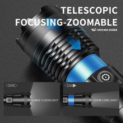 Smiling Shark LED Flashlight -6000 Lumens Super Bright, Zoomable, With Stepless Dimming & USB-C-5229