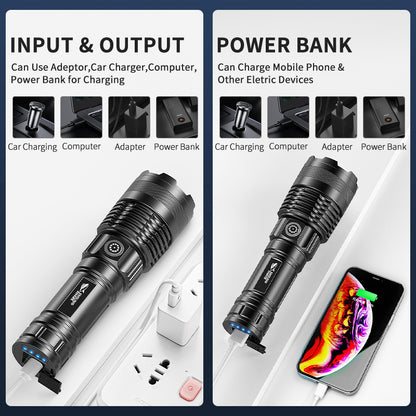 Smiling Shark LED Flashlight -6000 Lumens Super Bright, Zoomable, With Stepless Dimming & USB-C-5229