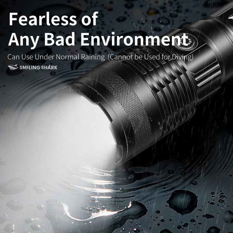 Smiling Shark LED Flashlight -6000 Lumens Super Bright, Zoomable, With Stepless Dimming & USB-C-5229