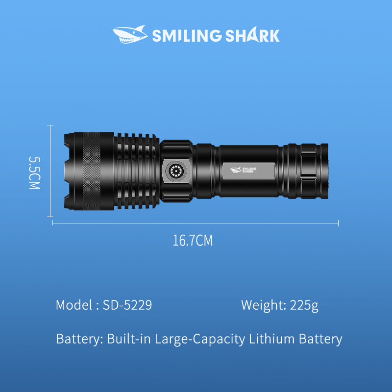 Smiling Shark LED Flashlight -6000 Lumens Super Bright, Zoomable, With Stepless Dimming & USB-C-5229